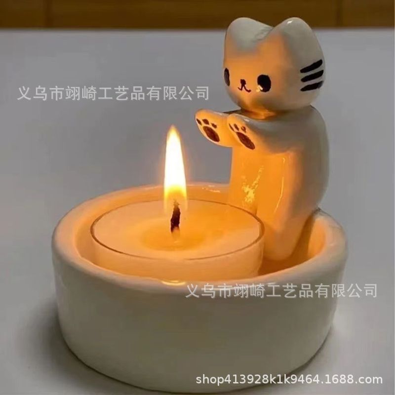 クロスボーダー子猫クリエイティブ燭台漫画猫ファイヤー工芸品キャンドルアロマセラピーデスクトップ装飾品卸売|undefined
