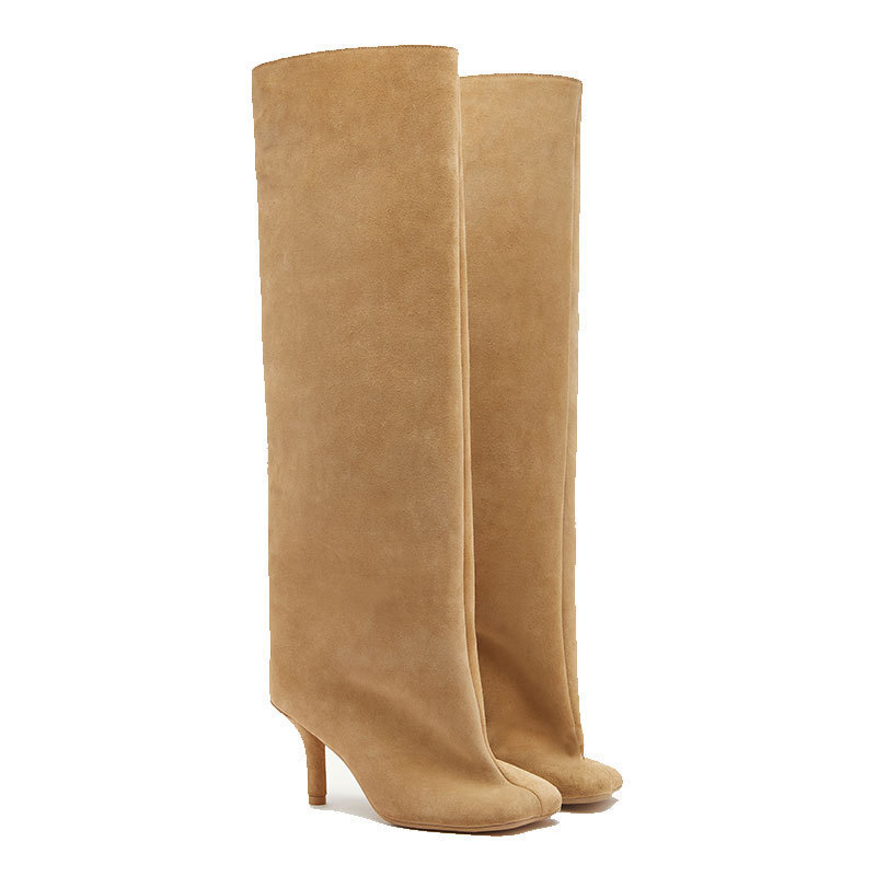 European and American Foreign Trade New Style Suede Knee-High Boots with Square Toe, Spliced Thin Heel Straight Boots, High-Heeled Simple Fashion Boots, Large Size for Women European and American Foreign Trade New Style Suede Knee-High Boots with Square Toe, Spliced Thin Heel Straight Boots, High-Heeled Simple Fashion Boots, Large Size for Women