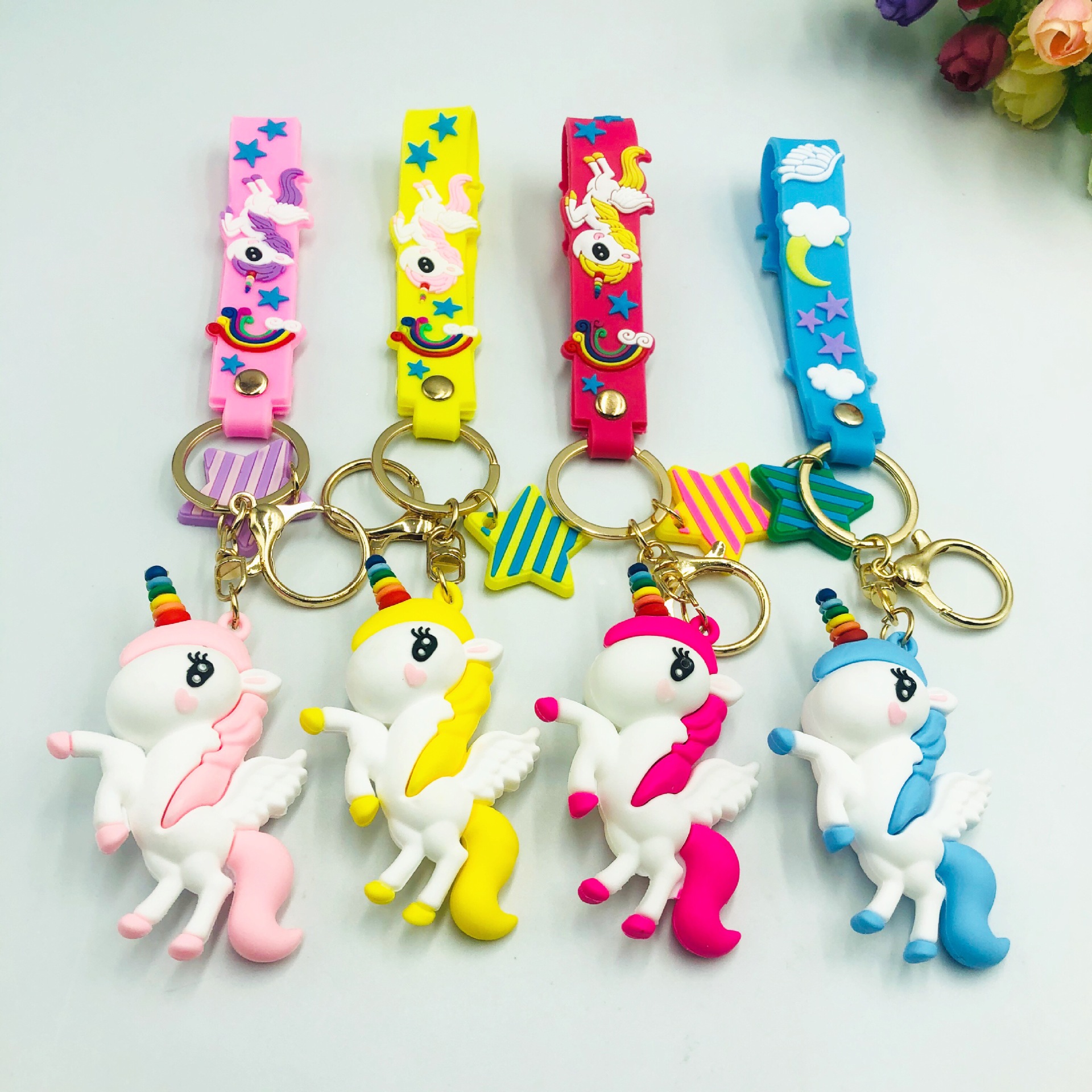 Lindo unicornio Pegasus llavero colgante bolsa de coche chica corazón exquisito adornos moda
