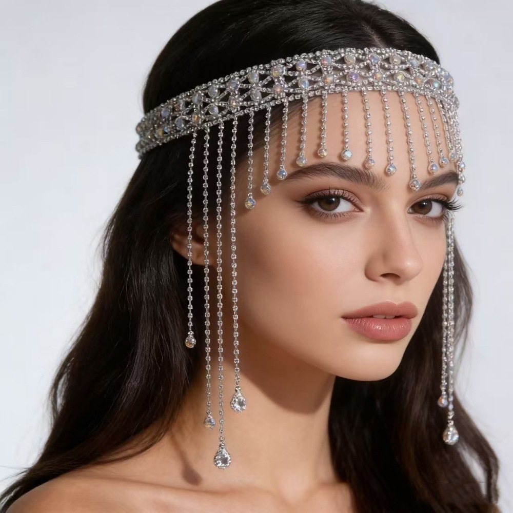 Trendy European and American Fashion Rhinestone Tassel Head Chain Hair Chain Cross-Border Personalized Exaggerated Full Rhinestone Stage Headpiece Headwear