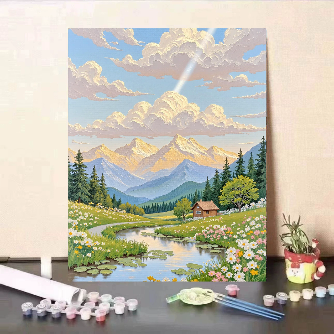 New simple style seaside digital oil painting diy hand-painted healing and decompressing high-value living room decoration painting