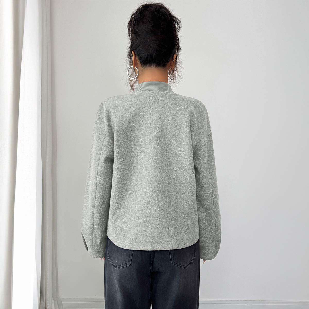 Elegant Zip-Up Long Sleeve Jacket – Polyester Wrinkle-Resistant Coat For Women (D2547010) Full-Zip Versatility_voghion.com