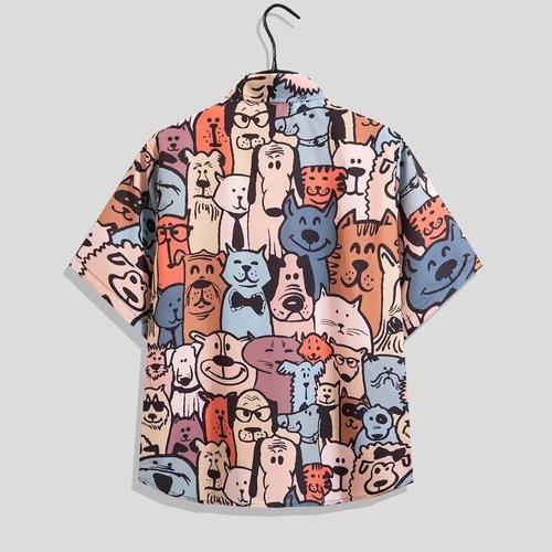 S1-2 Four-Sided Printed Short-Sleeve Hawaiian Shirt Leisure Summer Cross-Border Retro Floral Collared Shirts Beach Print Top