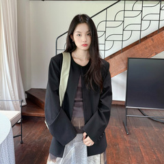 DIGM | 2025秋季极简高级感中山装圆领暗扣宽松西装外套女A09035