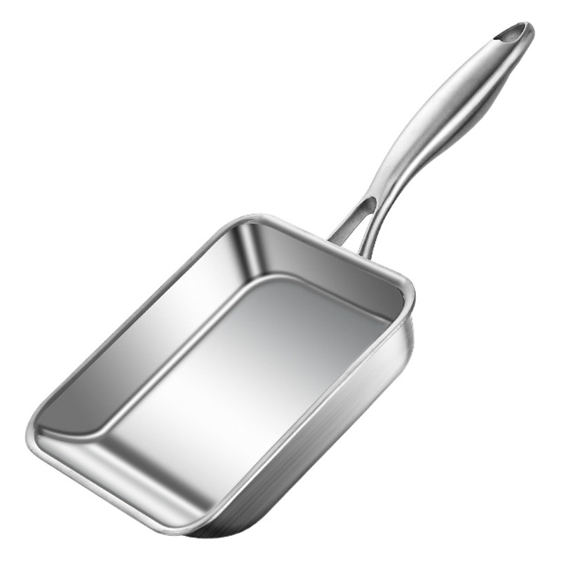 Sartén pequeña cuadrada de acero de tres capas 304, plato de fondo plano, jade asado, superficie brillante sin recubrimiento, fábrica de comercio exterior de Amazon transfronteriza