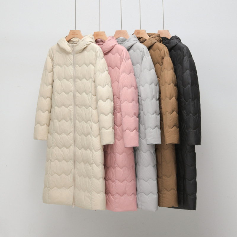 2025 Autumn/Winter New Fashion Hooded Wave Pattern Long Lightweight down Jacket for Women, Portable Zipper Coat, Warm 2025 Autumn/Winter New Fashion Hooded Wave Pattern Long Lightweight down Jacket for Women, Portable Zipper Coat, Warm