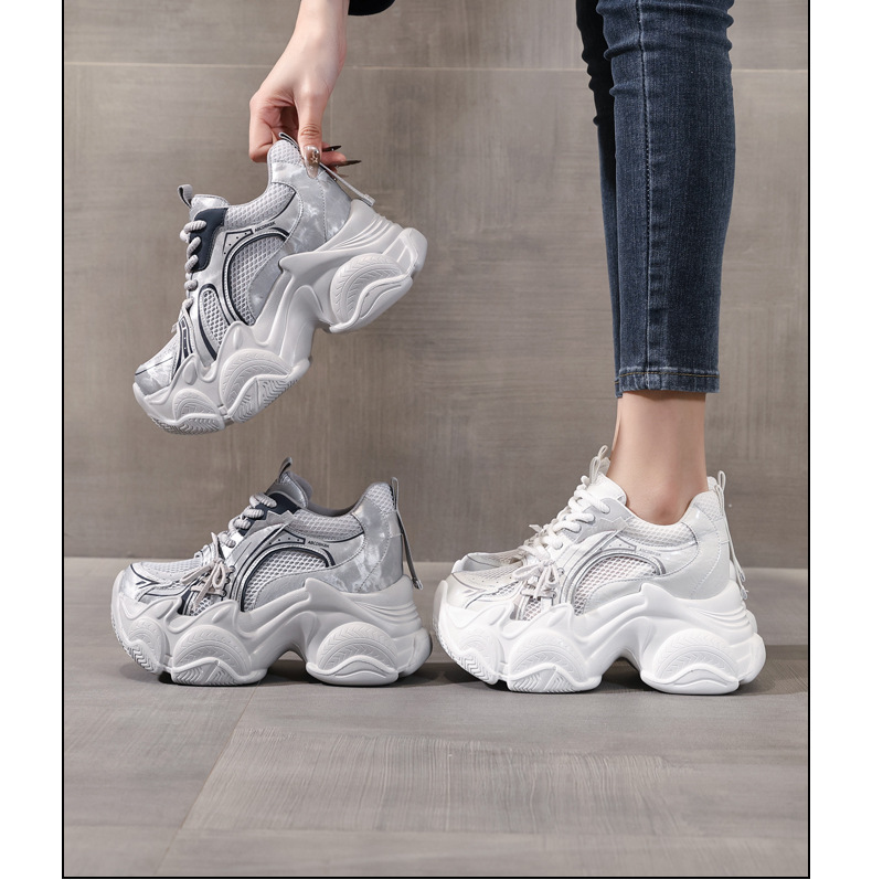 Giày sneaker nữ đế dày tăng chiều cao lưới thoáng khí phong cách giày bố — màu trắng chi tiết 17