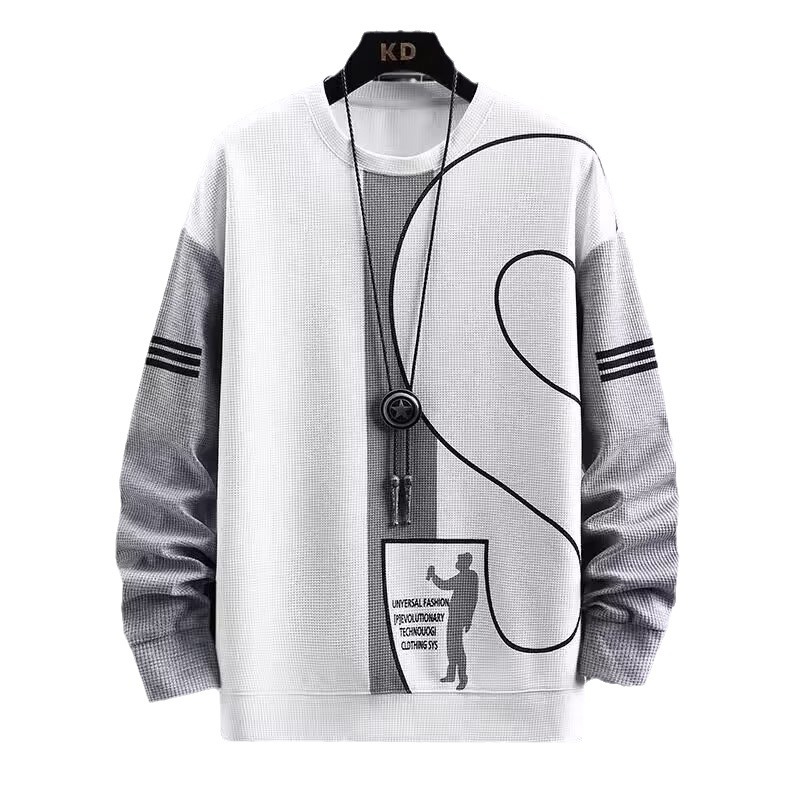 Otoño de los nuevos hombres más tamaño hong kong estilo waffle manga larga traje casual pantalones deportivos camiseta de los hombres de moda traje de dos piezas