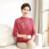 中老年女裝秋冬新款仿水貂一體絨針織衫大碼寬松繡花洋氣媽媽裝，女裝針織衫/毛衣，妃慕昵服飾