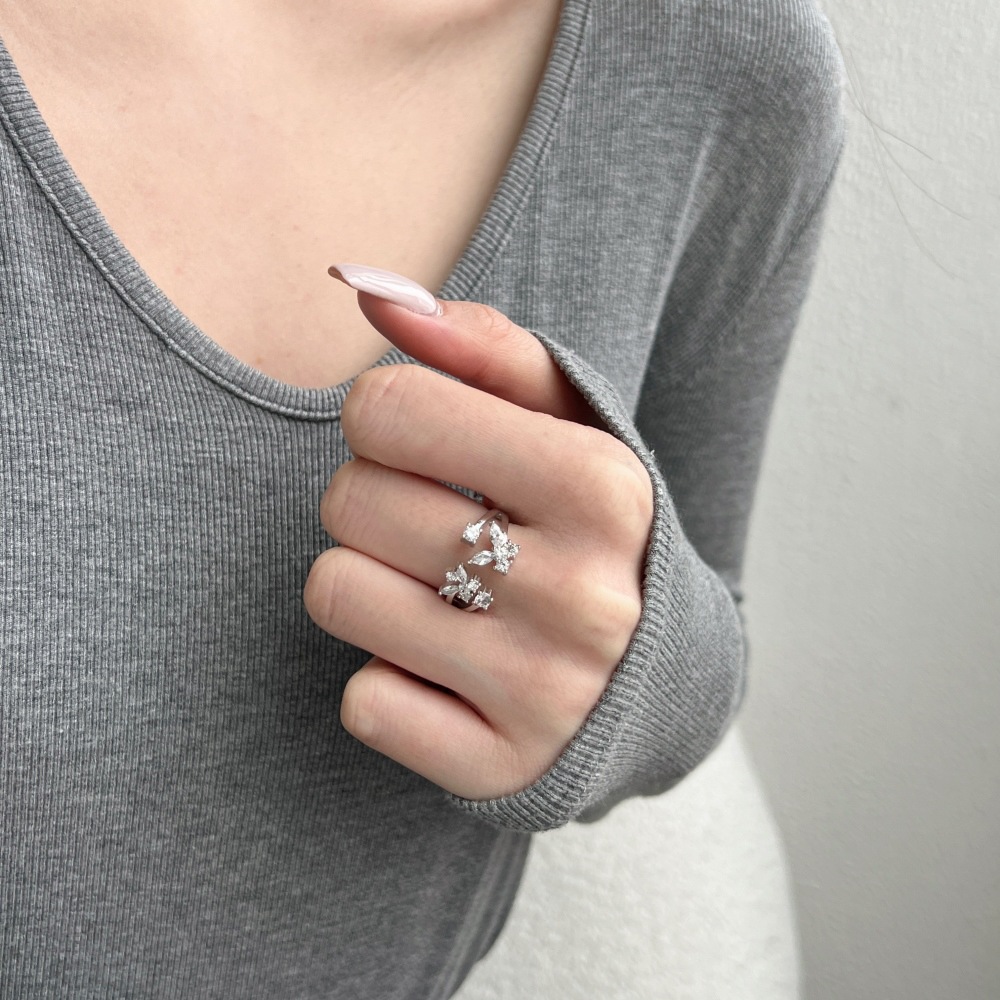 5g Weight Zircon Inlay Material Open Rings, Rings Classification 6, 9, Adjustable Ring Size 1 Piece Quantity Daily, Tea Party Occasion 925 Sterling Silver Material Butterfly Pattern Women's Gender Inlay Design Sweet, Shiny Style 925 Sterling Silver Zircon Butterfly Open Rings Rings 8