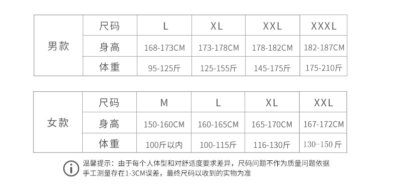 家居服情侣尺码
