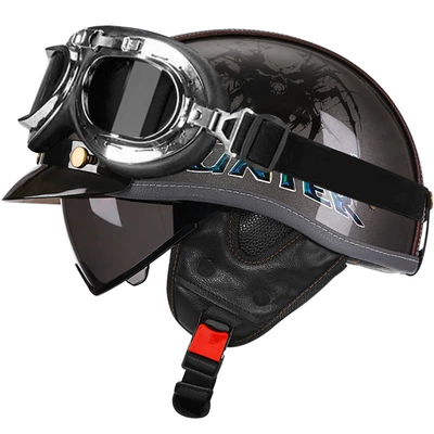 All-Season Motorcycle Half Helmet Electric Motorcycle, Motosiklet kaskı (dəbilqə) - bright-gray-devil-hunter-tea-mirrorsilver-frame-mirror-m