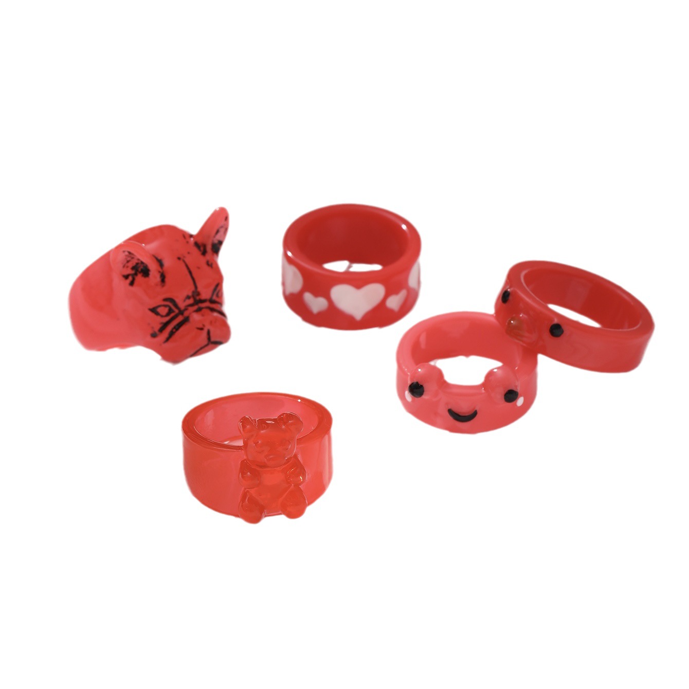 Transfronterizo Amazon nuevo animal de dibujos animados perro tridimensional oso resina diversión personalidad hip hop anillo conjunto traje