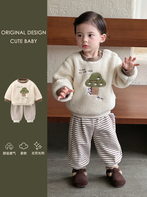 婴幼儿冬季外出服宝宝衣服秋冬款套装帅气可爱加绒卫衣长裤两件套|undefined