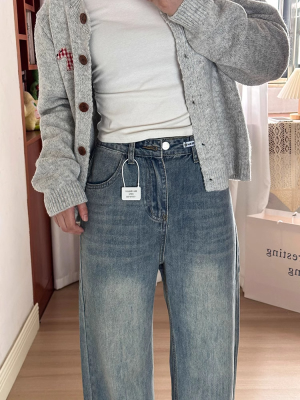 浅蓝色牛仔裤女2025春秋胖mm宽松显瘦高腰直筒梨形粗腿宽胯阔腿裤|undefined