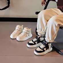 男童运动鞋高帮儿童二棉短靴2025秋冬加绒休闲鞋子女童防滑小白鞋