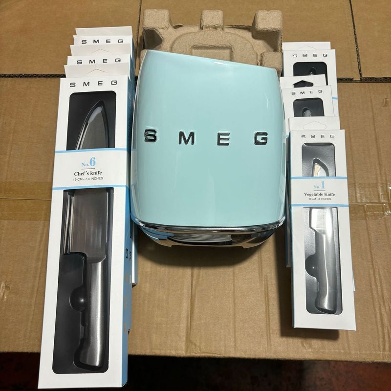 现货意大利SMEG斯麦格全套刀具套装七件套厨房家用欧式不锈钢刀架|undefined