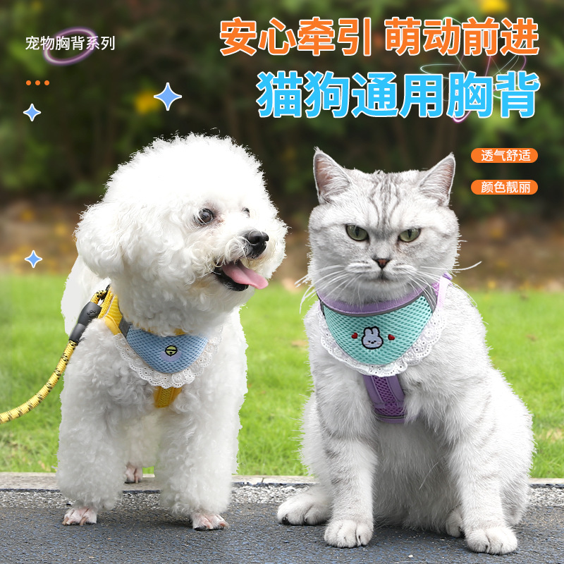 Dog Leash, Cute Saliva Towel Harness, Adjustable Harness for Small and Medium-Sized Dogs When Going Out, Bichon Teddy