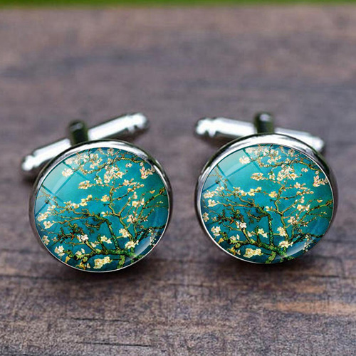 Van Gogh Starry Night Cufflinks Timeless Gemstone French Men's Shirt Silver Cufflinks Cross-border Bestselling Accessory Wholesale