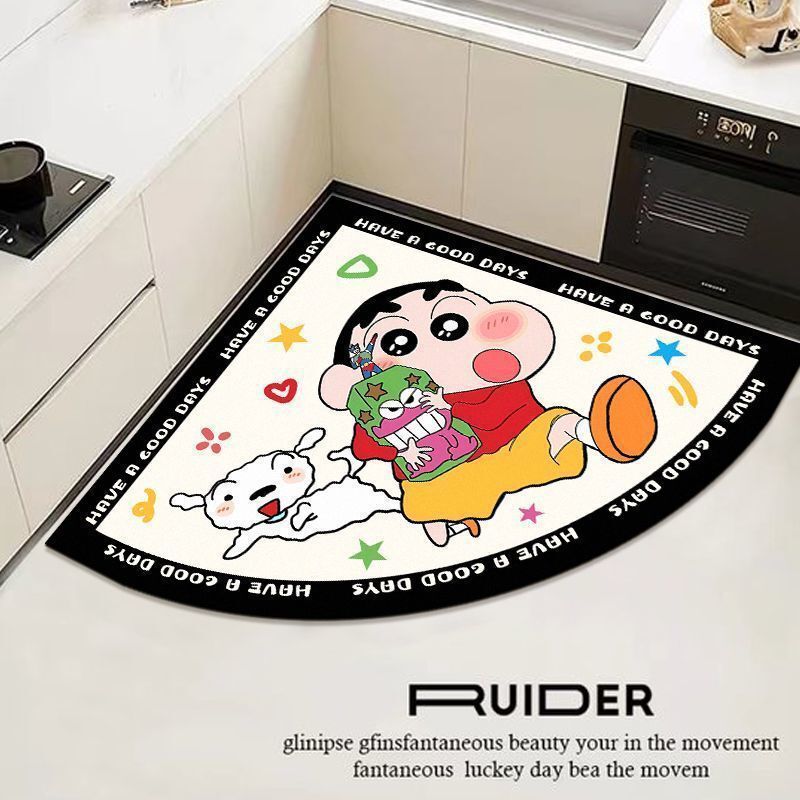 Cartoon Crayon Shin-Chan Fan-Shaped Water-Absorbent Kitchen Floor Mat Household Diatom Mud Non-Slip Floor Mat Bathroom Quick-Drying Foot Mat