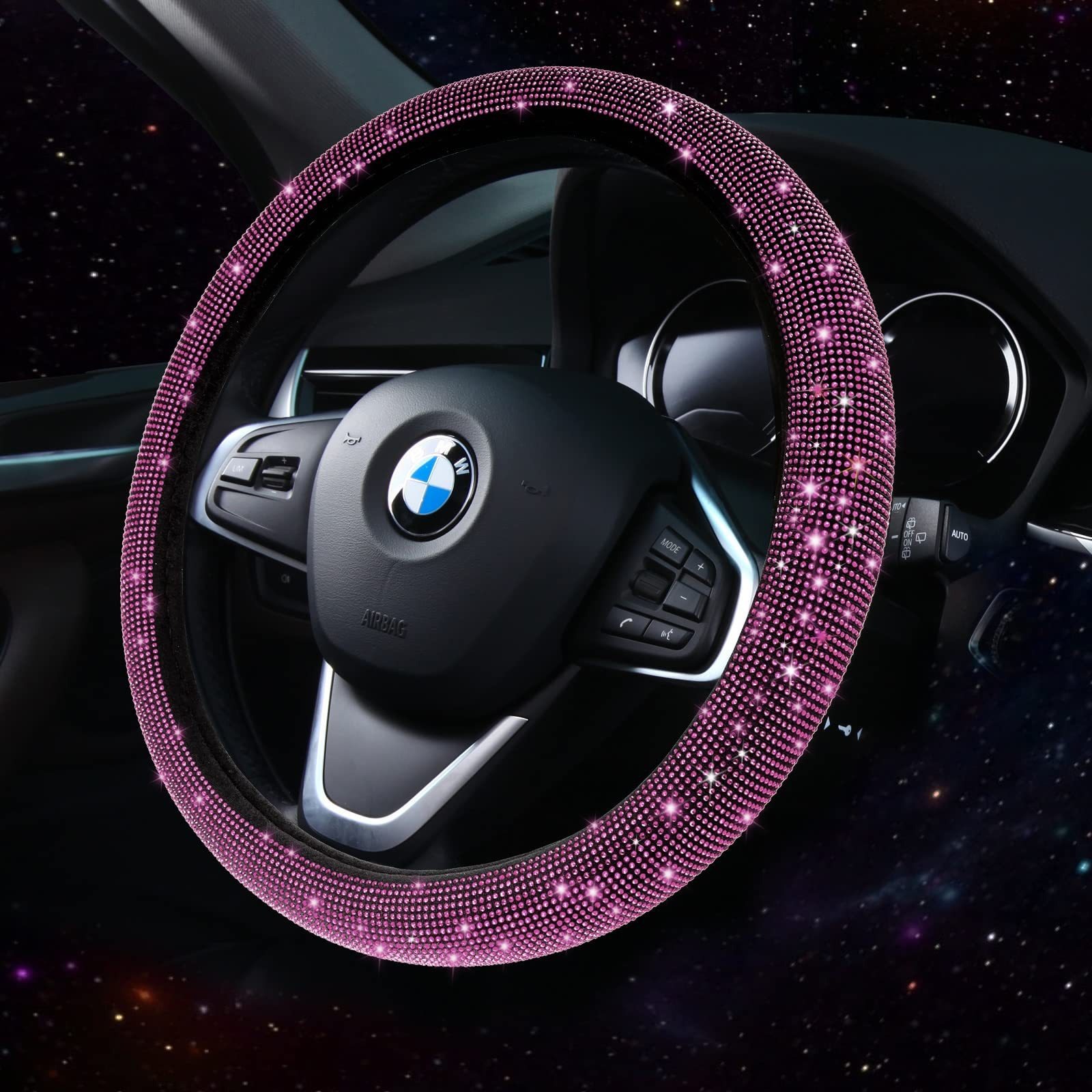 Car Steering Wheel Cover with Hot Diamonds, Full Diamonds, Rhinestone Armrest Box Pad, Gear Handle Cover, Cross-Border Popular Three-Piece Set Wholesale