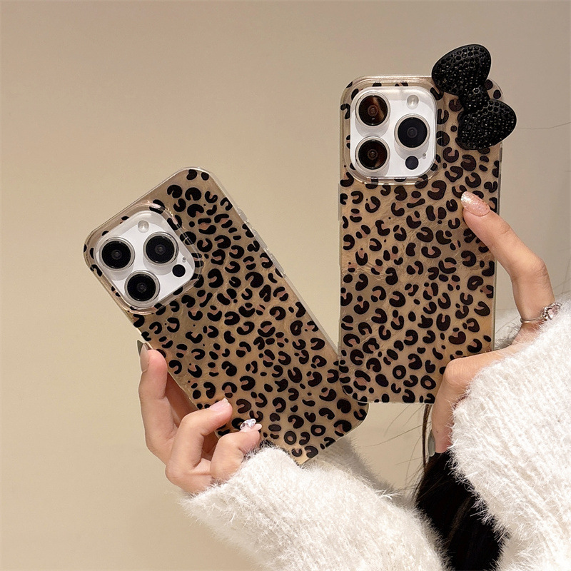Leopard print three-dimensional bow iPhone14/13 for 12/11 Apple 16/15PROMAX mobile phone case anti-fall Leopard print three-dimensional bow iPhone14/13 for 12/11 Apple 16/15PROMAX mobile phone case anti-fall