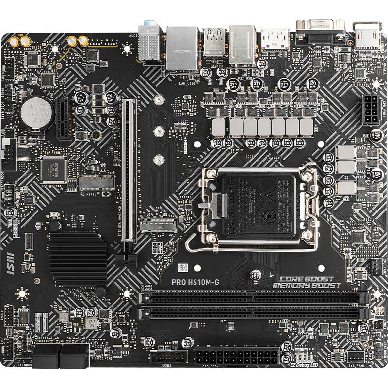 Совместимая материнская плата для компьютера Intel MSI Pro H610M-G DDR5 поддерживает процессоры 12-го/13-го поколения