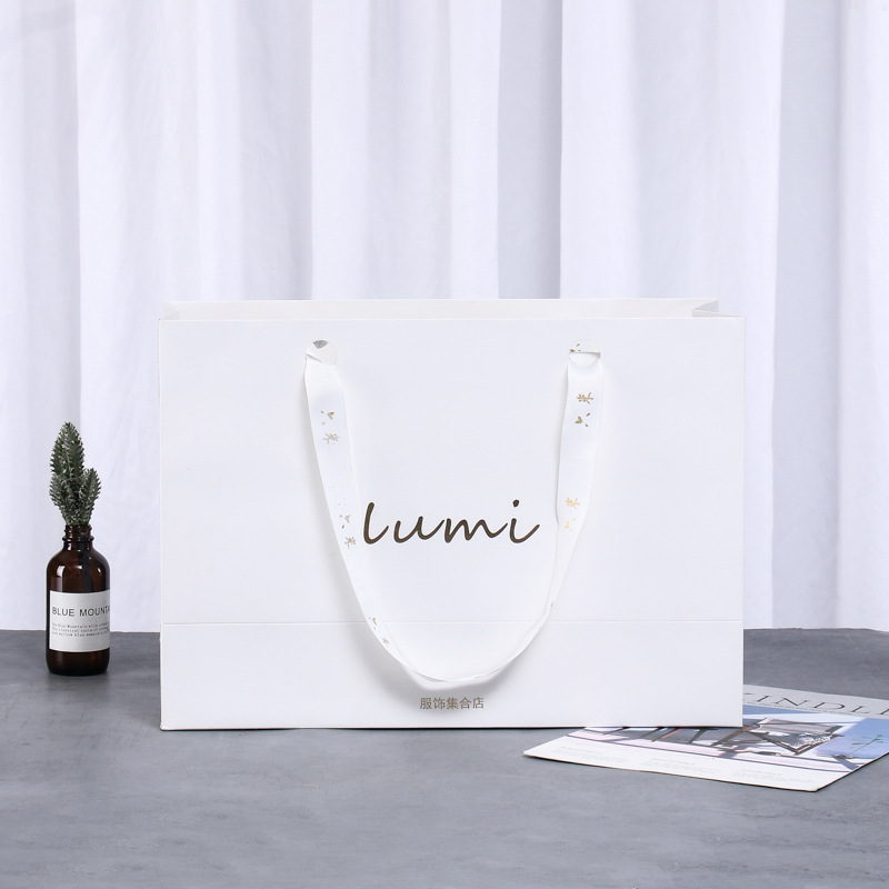 印花袋子服装店打包手提袋白卡方形可折叠礼品包装袋彩印图案