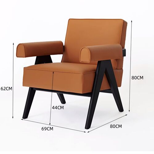 Retro solid wood single sofa chair, Chandigarh Wabi-Sabi style furniture, leisure double leather and fabric armchair