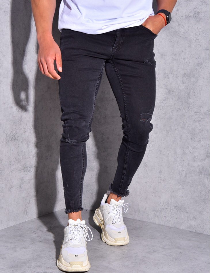 Jeans slim fit uomo strappati elastici pantaloni in denim_voghion.com