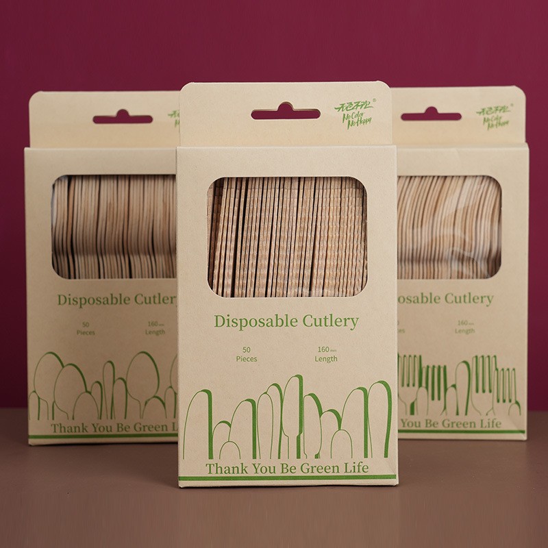 Cuchillo desechable tenedor cuchara de postre ecológica tenedor desechable cuchara de helado cuchillo de madera para llevar cubiertos