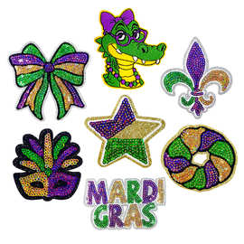 狂欢节mardigras系列 面具 星星 新奥尔良标亮片亮底 熨烫布贴