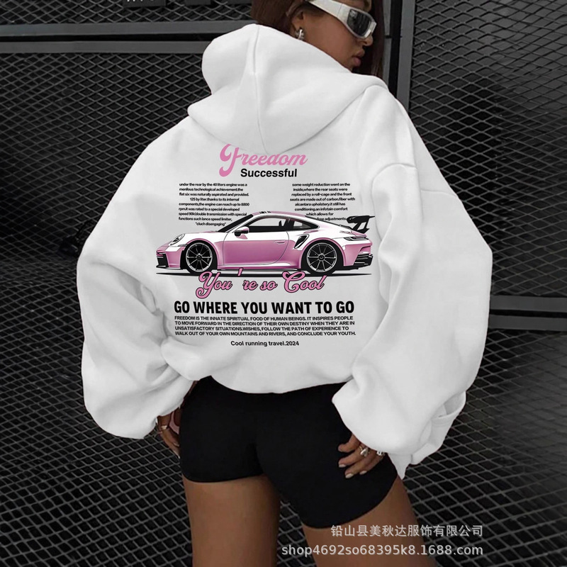跨境休闲外贸新款时尚宽松休闲数码印花健康布连帽女士潮流卫衣|undefined