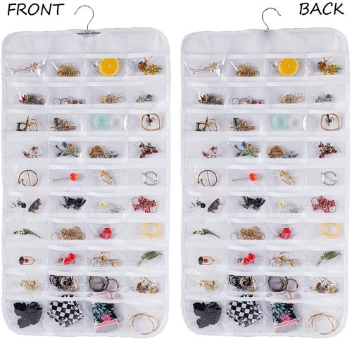 80 grid storage bag non-woven double-sided jewelry hanging bag door cabinet storage bag necklace jewelry dust-proof storage box