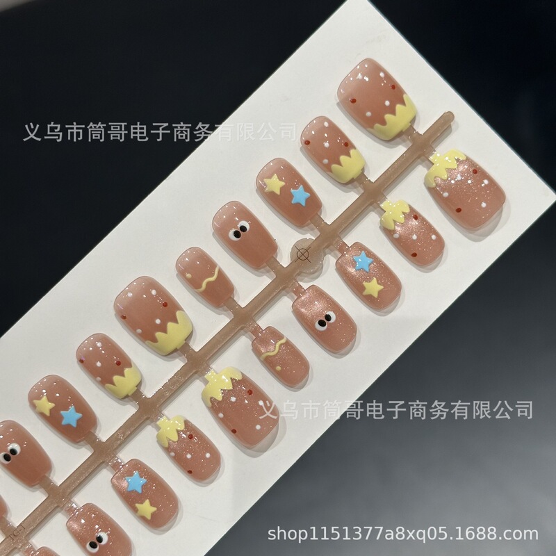 Xiaohongshu's Popular Minions 30-Piece Assorted Size Pre-Made Nails New Style Pre-Made Nail Tips Wholesale Wearable 3D Nails