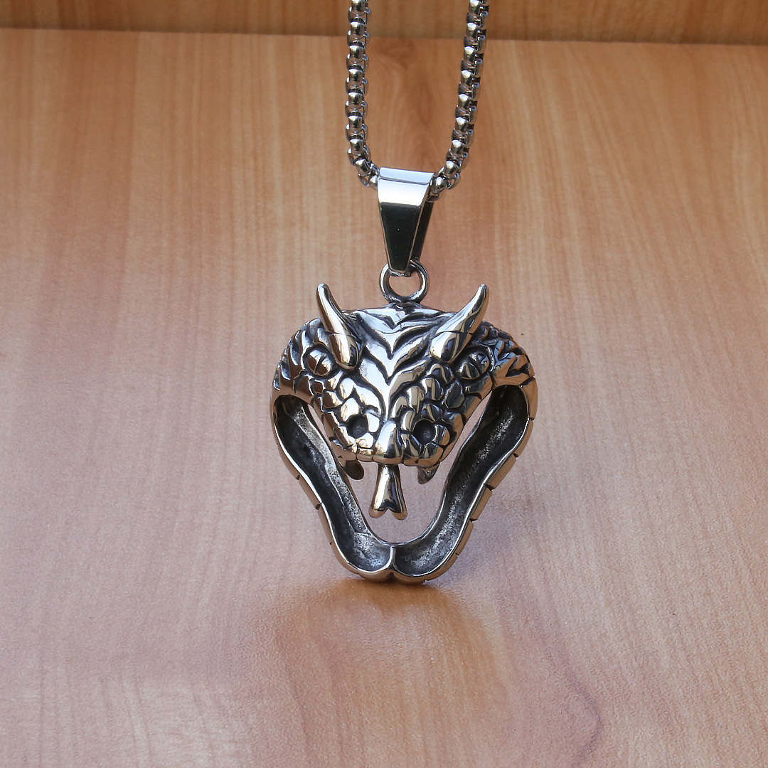 Fashionable Men's Cobra Head Animal Titanium Trendy Person Personalized Stainless Steel Pendant Necklace Dragon_voghion.com