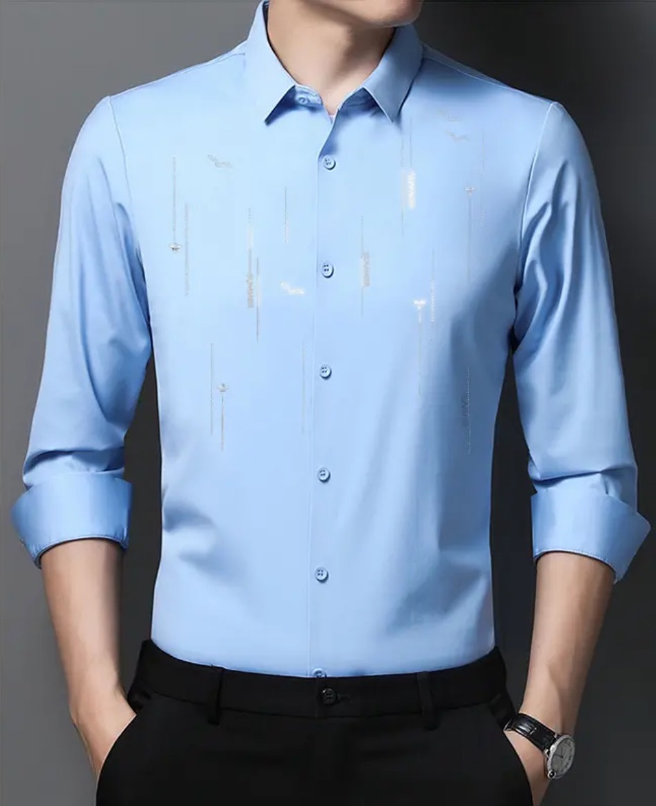 Otoño de los nuevos hombres camisa de manga larga camisa de negocios ropa de papá anti-arrugas de planchado libre de alta elasticidad de una sola pieza de entrega