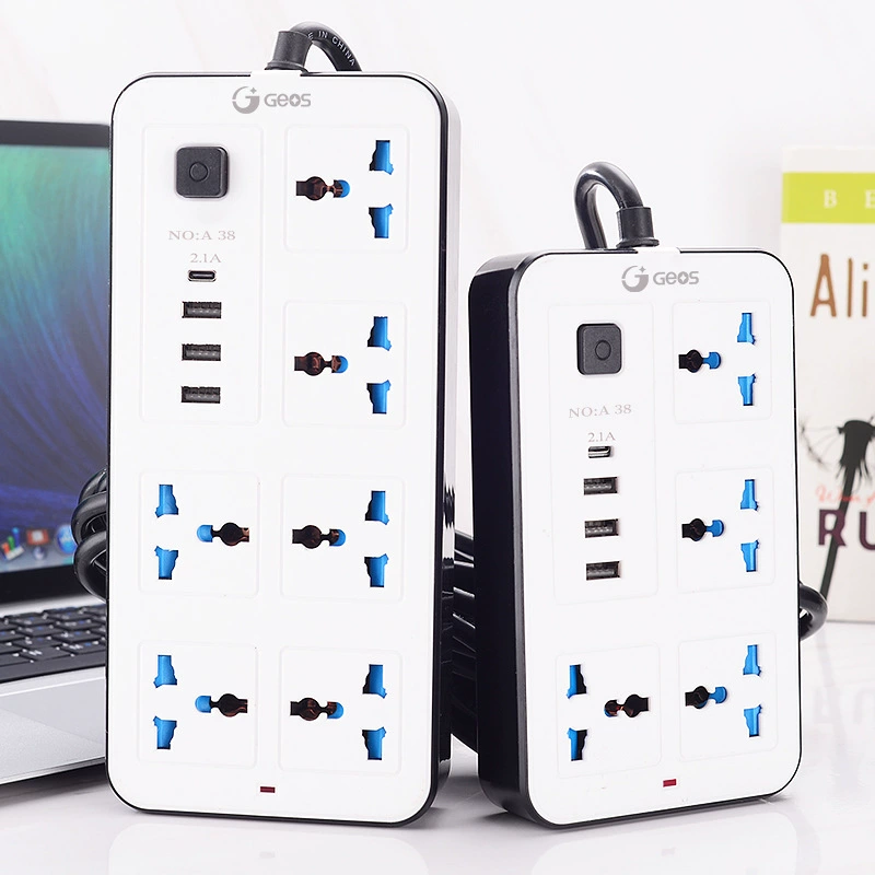 吉顺 6‑hole plug-in board universal hole plug-in 2m US-European plug-in board with cable socket for foreign trade USB plug-in