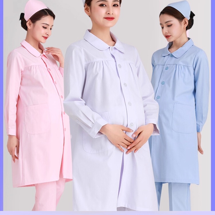 Maternity Nurse Uniform Long-Sleeved Maternity Work Clothes Maternity White Coat All Year Round Large Size Doctor Long-Sleeved Split Pregnancy