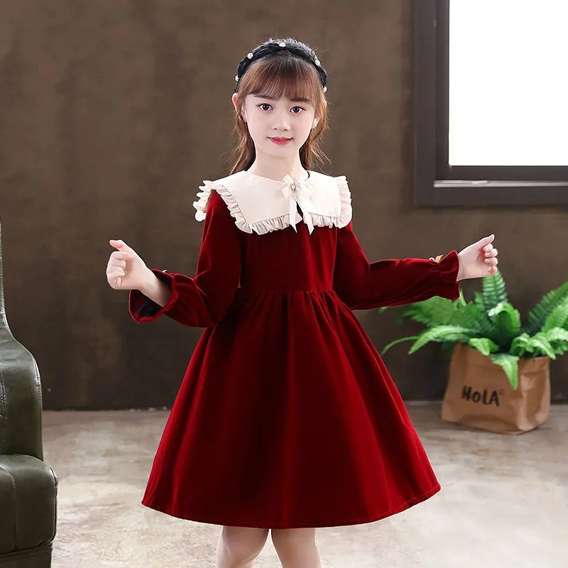 Vestido de estudiante de niñas primavera nuevo estilo occidental Otoño e Invierno ropa niña princesa vestido niños Año Nuevo saludo ropa falda de moda