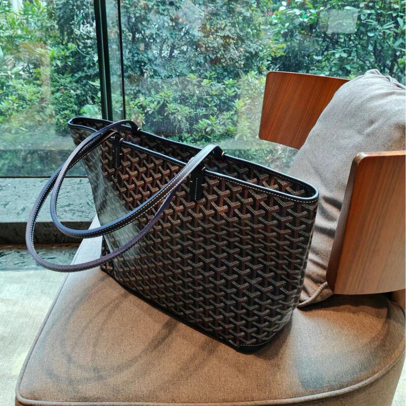 Goyard Dog Tooth Zipper Volume Version Calfskin Pebbled Single-Sided Shopping Bag Hand-Held Tote Bag