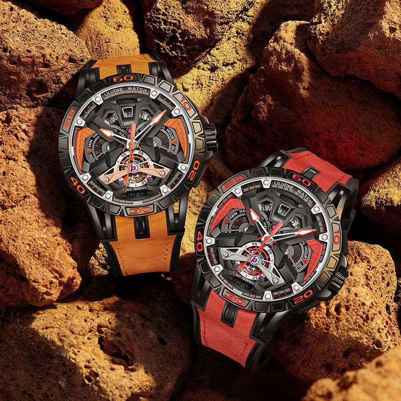 Cross-Border Popular Fully Automatic Non-Mechanical Quartz Men's Watch Round Multi-Functional Luminous One-Piece Drop Shipping Batch Hollow