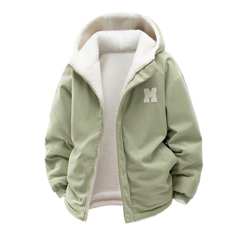 Corduroy Hooded Padded Jacket For Men And Women Thickened Padded Jacket Fleece Couple Padded Jacket_viptrois.com