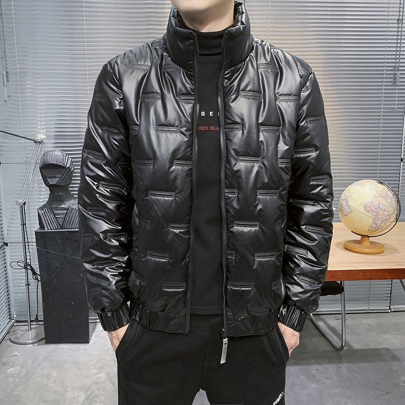 2022 ropa de algodón acolchado de los hombres collar de pie guapo superficie brillante color sólido moda juvenil invierno cálido ropa de algodón acolchado abrigo de moda
