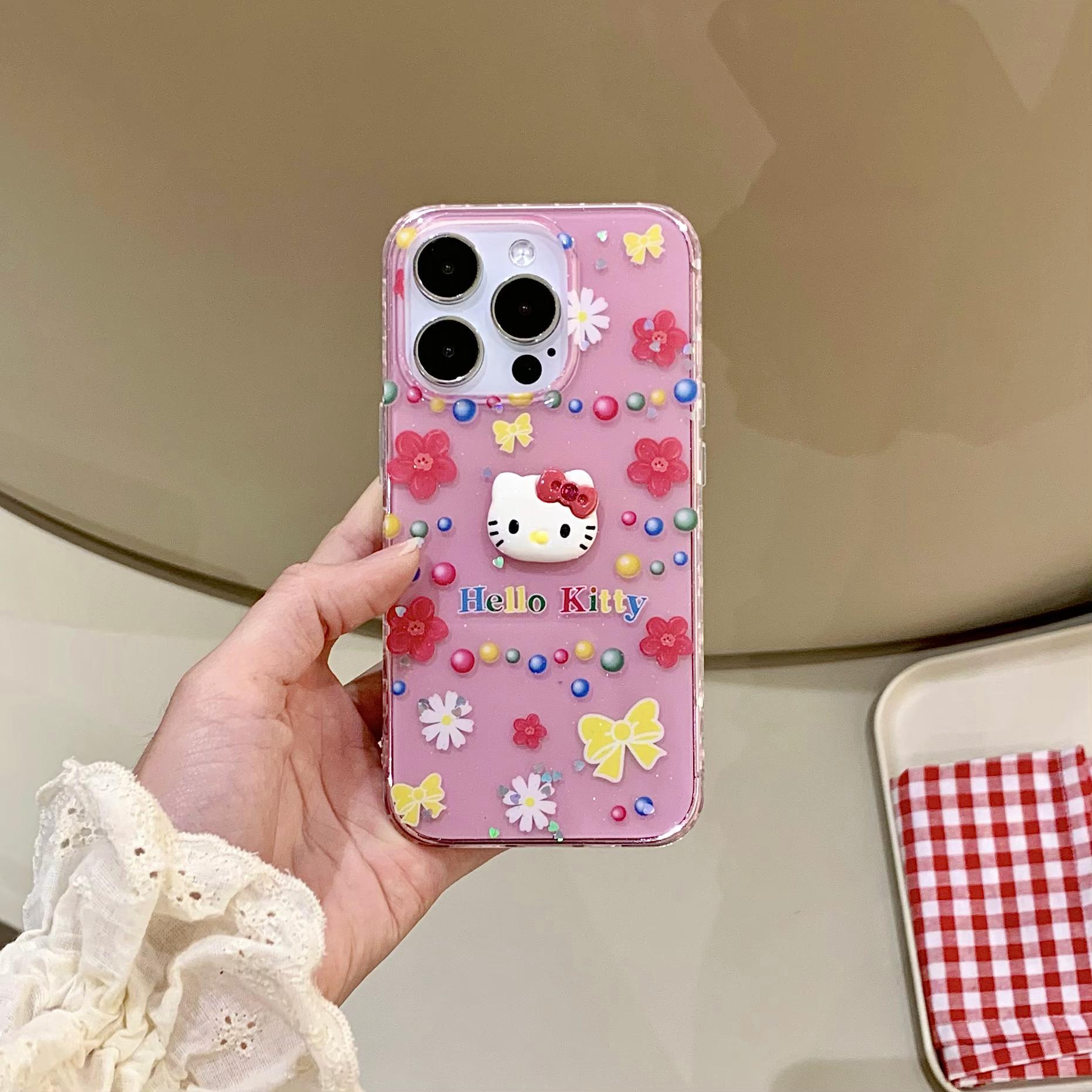 Chica corazón tridimensional KT gato para Apple 15Pro/16Pro funda para teléfono móvil 14ProMax flor 13/14 hembra 16