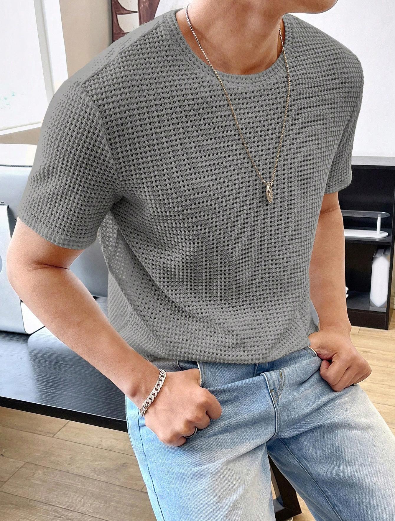 "Men's Loose Fit T-Shirt - Solid Color, Casual Style, Short Sleeve Summer Tee" - Picture 8 of 13