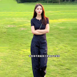休闲运动套装女夏季洋气显瘦正肩T恤速干工装裤薄款跑步服两件套