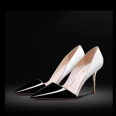 32-45 사이즈 천연 가죽 블랙 얕은굽 하이힐 2026 신상 래커 가죽 다용도 워크/오피스용 슬림힐 여성 구두