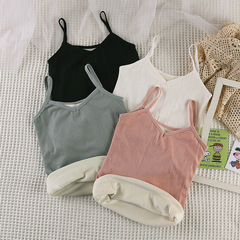 Seamless thermal vest for women, thickened velvet bottoming, autumn and winter inner wear, German velvet suspender underwear