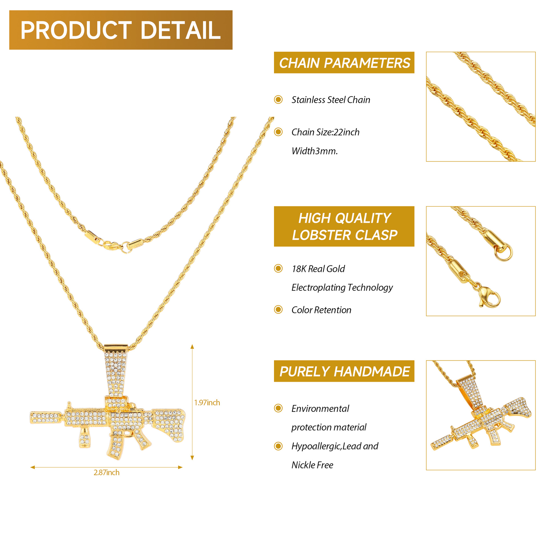 Explosiones transfronterizas europeas y estadounidenses hip hop full taladro colgante ametralladora personalidad masculina moda joyas de cadena cubana al por mayor
